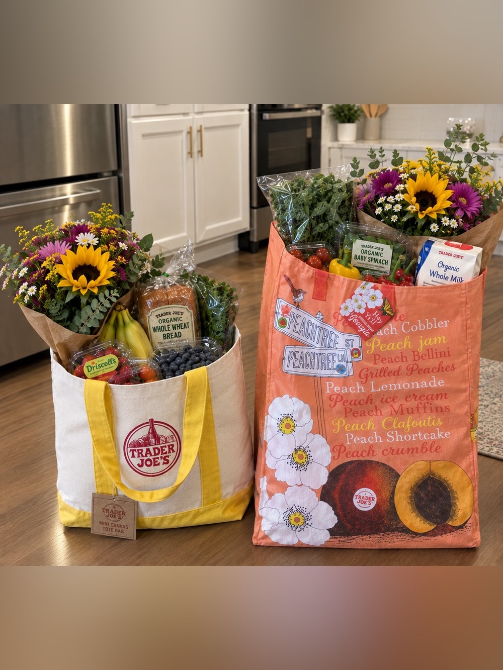 RARE SET OF 2 TRADER JOES Yellow MINI tote+ GA STATE peach bag🍁